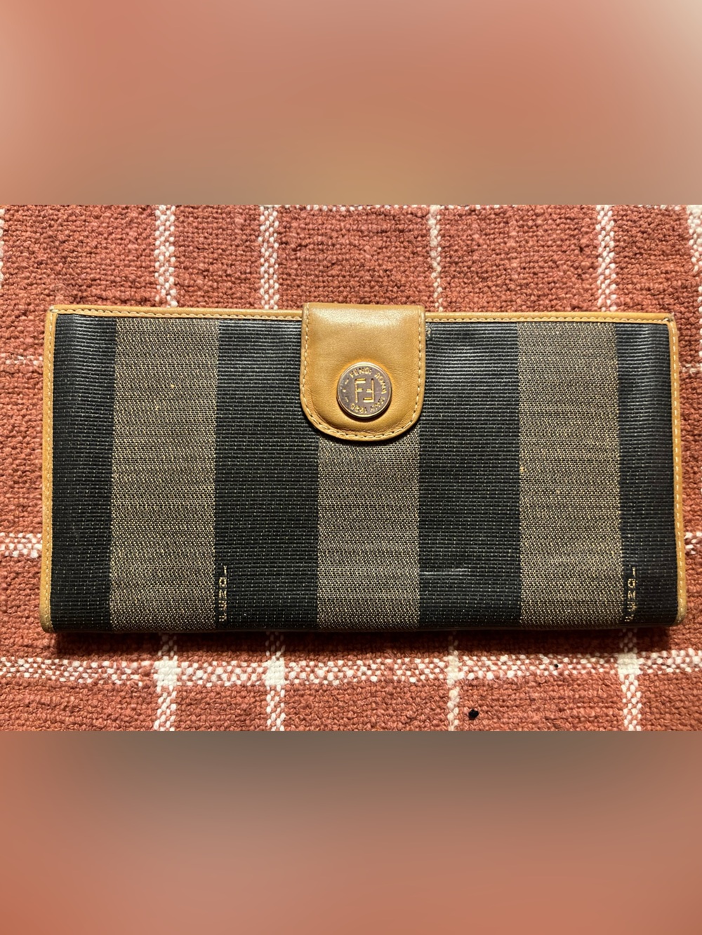 Fendi Black and Brown Striped Card Holder Wallet